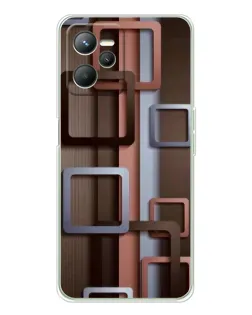 Чехол для Realme C36 с картинкой «Коричневые объемные квадраты»