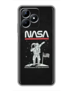 Чехол для Realme C51 с картинкой «NASA — шагаем по Луне»