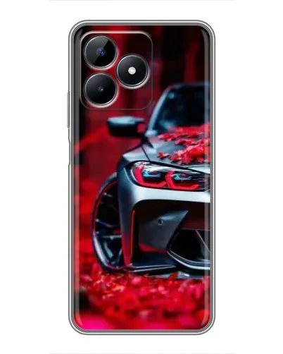 Чехол для Realme C51 с картинкой «Спортивная BMW и цветы»