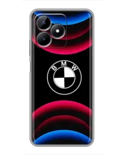 Чехол для Realme C51 с картинкой «Логотип BMW и неоновые дуги»
