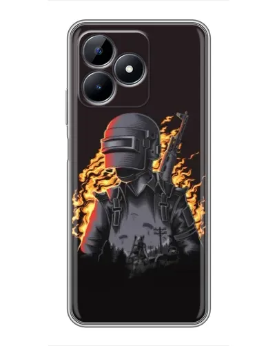 Чехол для Realme C51 с картинкой «PUBG — огненный силуэт»