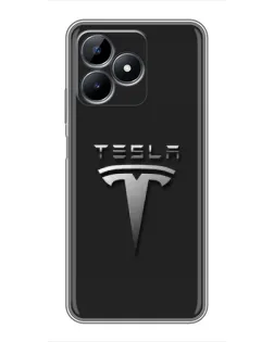 Чехол для Realme C51 с картинкой «Стальной логотип Tesla»