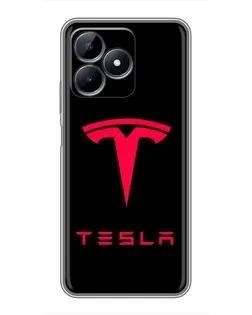 Чехол для Realme C51 с картинкой «Tesla Red Logo»