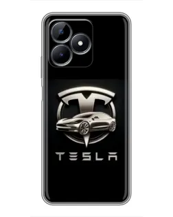 Чехол для Realme C51 с картинкой «Tesla — серебристое авто»