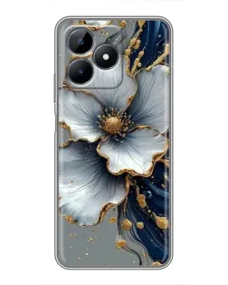 Чехол для Realme C51 с картинкой «Белый цветок и золотой флюид»
