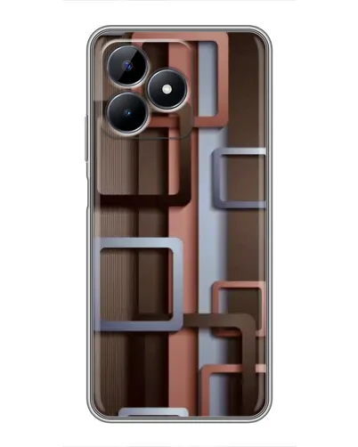 Чехол для Realme C51 с картинкой «Коричневые объемные квадраты»