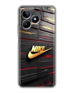 Чехол для Realme C53 с картинкой «Золотой Nike на металле»