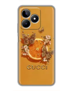 Чехол для Realme C53 с картинкой «Gucci — золотые бабочки»