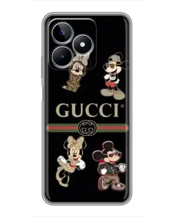 Чехол для Realme C53 с картинкой «Gucci — герои Disney и монограмма»
