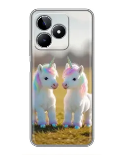 Чехол для Realme C53 с картинкой «Пара единорогов»