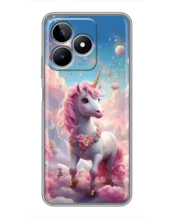 Чехол для Realme C53 с картинкой «Единорог среди облаков»