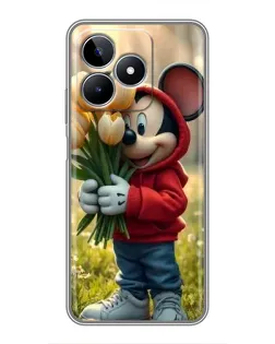 Чехол для Realme C53 с картинкой «Микки с тюльпанами»