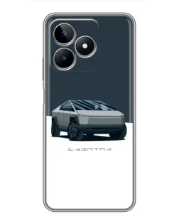 Чехол для Realme C53 с картинкой «Серебристый Cybertruck Tesla»