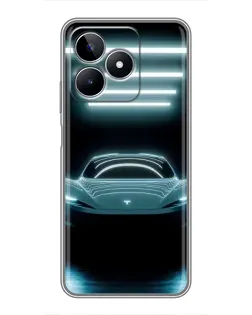 Чехол для Realme C53 с картинкой «Tesla в неоне»