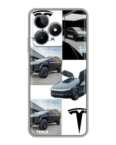 Чехол для Realme C53 с картинкой «Коллаж Cybertruck Tesla»
