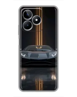 Чехол для Realme C53 с картинкой «Lamborghini золотые линии»