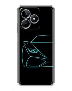 Чехол для Realme C53 с картинкой «Голубой силуэт Lamborghini»