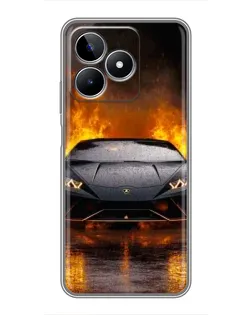 Чехол для Realme C53 с картинкой «Lamborghini в огне»