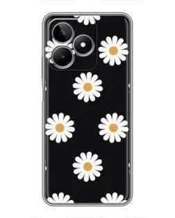 Чехол для Realme C53 с картинкой «Ромашки на черном»