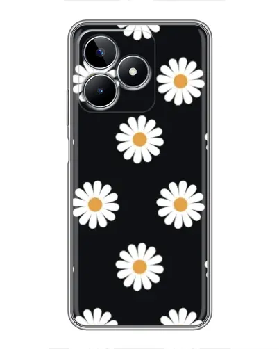 Чехол для Realme C53 с картинкой «Ромашки на черном»