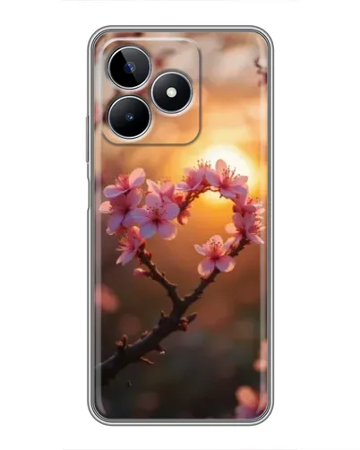 Чехол для Realme C53 с картинкой «Розовый цвет сердце на фоне заката»