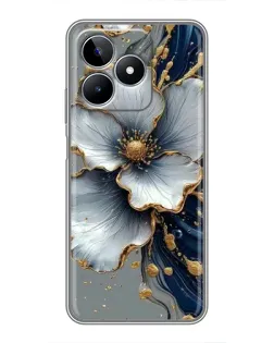 Чехол для Realme C53 с картинкой «Белый цветок и золотой флюид»