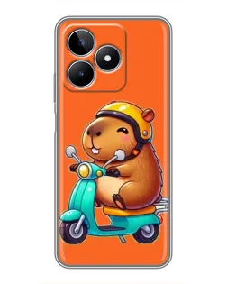 Чехол для Realme C53 с картинкой «Капибара на скутере»
