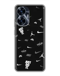 Чехол для Realme C55 с картинкой «Nike Black Pattern»