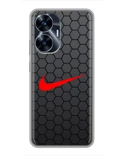 Чехол для Realme C55 с картинкой «Nike — карбоновая сетка»