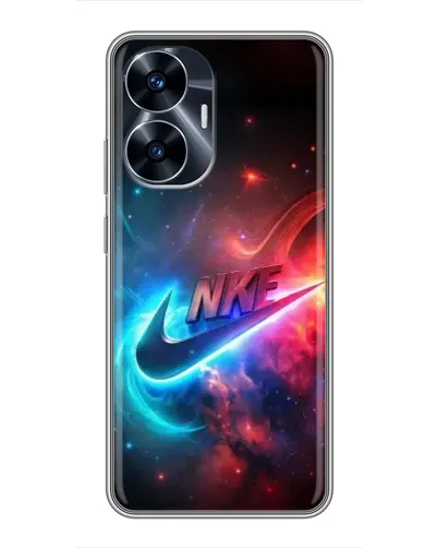 Чехол для Realme C55 с картинкой «Огненный логотип Nike»