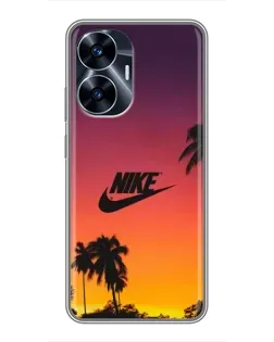 Чехол для Realme C55 с картинкой «Nike на закате солнца»