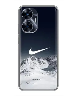 Чехол для Realme C55 с картинкой «Nike — зимние горы»
