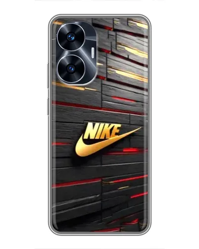 Чехол для Realme C55 с картинкой «Золотой Nike на металле»