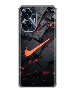 Чехол для Realme C55 с картинкой «Nike — эффект разломов»