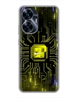 Чехол для Realme C55 с картинкой «Nike — золотая искра»