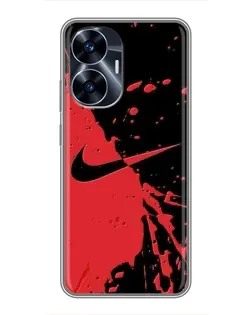 Чехол для Realme C55 с картинкой «Красные брызги Nike»