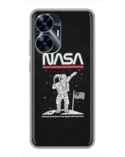 Чехол для Realme C55 с картинкой «NASA — шагаем по Луне»