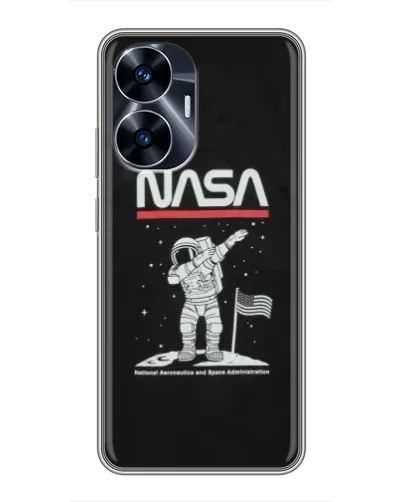 Чехол для Realme C55 с картинкой «NASA — шагаем по Луне»