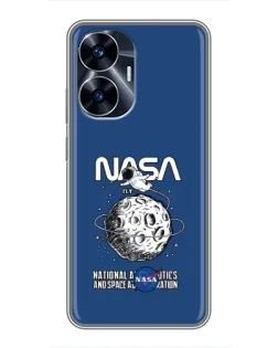 Чехол для Realme C55 с картинкой «NASA — лунная миссия»