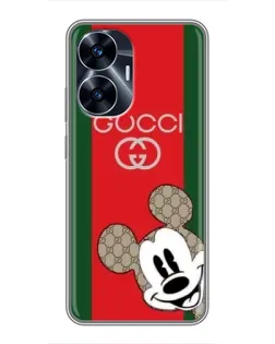 Чехол для Realme C55 с картинкой «Gucci — полосы и Микки»