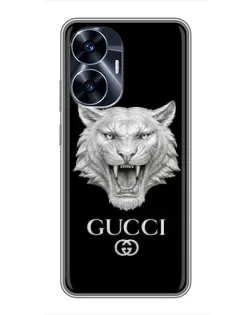 Чехол для Realme C55 с картинкой «Gucci — серебряный лев» Чехол для Realme C55 с картинкой «Gucci — серебряный лев»