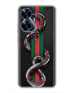 Чехол для Realme C55 с картинкой «Gucci — змея на полосе» Чехол для Realme C55 с картинкой «Gucci — змея на полосе»