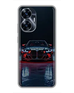 Чехол для Realme C55 с картинкой «BMW на мокрой дороге»
