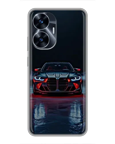 Чехол для Realme C55 с картинкой «BMW на мокрой дороге»