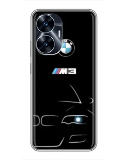 Чехол для Realme C55 с картинкой «Минималистичный принт BMW M3»
