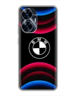 Чехол для Realme C55 с картинкой «Логотип BMW и неоновые дуги»