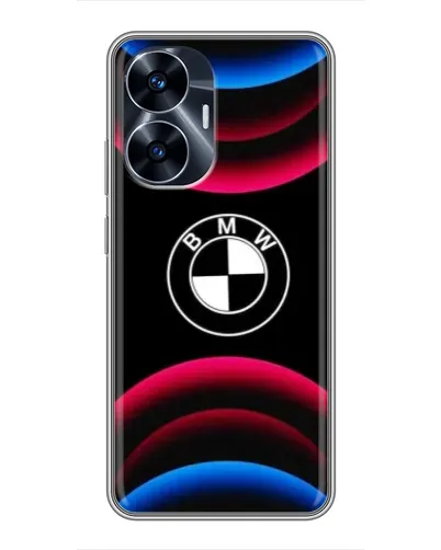 Чехол для Realme C55 с картинкой «Логотип BMW и неоновые дуги»