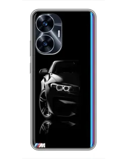 Чехол для Realme C55 с картинкой «Силуэт BMW в темноте»
