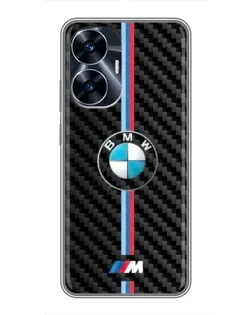 Чехол для Realme C55 с картинкой «Эмблема BMW и карбон»