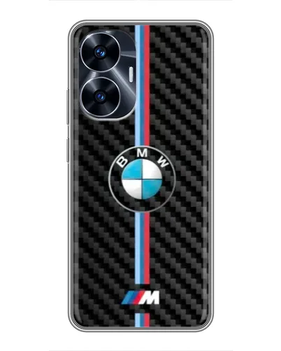 Чехол для Realme C55 с картинкой «Эмблема BMW и карбон»